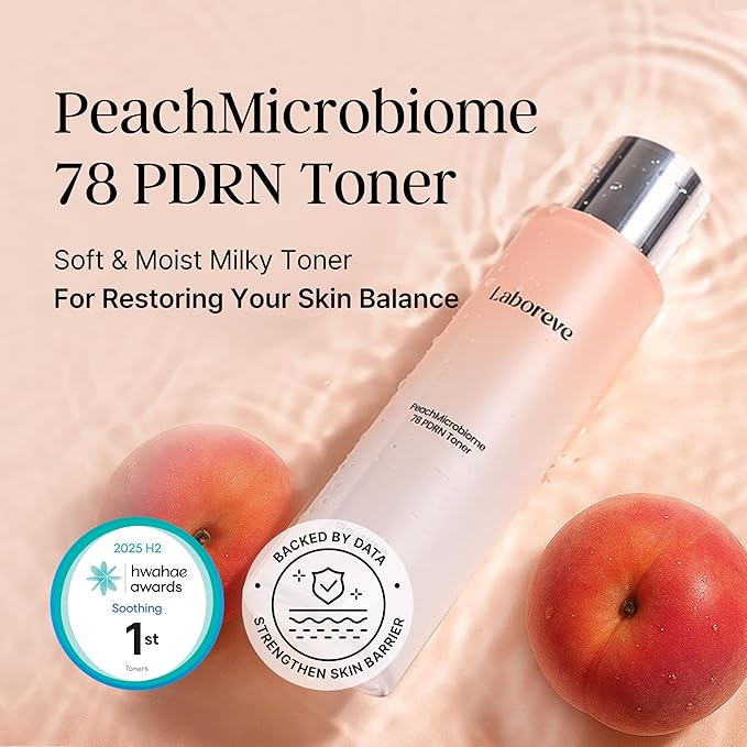 PeachMicrobiome 78 PDRN Milky Peach Toner, Niacinamide & Allantoin to Support Skin Barrier and Calm Skin – Suitable for Sensitive Skin Types, Korean Skin Care (125ml / 4.22 fl. oz.)