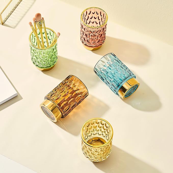 Makeup Brush Holder Organizer,Toothbrush Holders,Desk Pen Pencil Holder,Multifunctional Vintage Glass Brush Cup（A39-3-US）