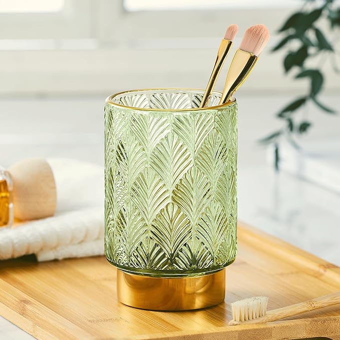 Makeup Brush Holder Organizer,Toothbrush Holders,Desk Pen Pencil Holder,Multifunctional Vintage Glass Brush Cup（A42-1-US）