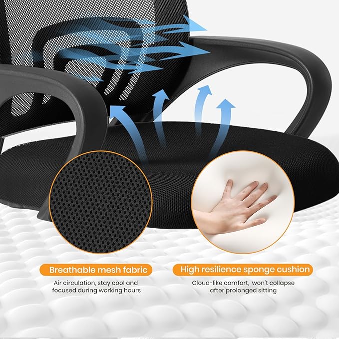 NEWBULIG Ergonomic Computer Desk Chair, Home Office Rolling Task Chair Mid-Back Swivel with Breathable Backrest and Lumbar Support, Mesh Office Chairs for Adults Home Gaming, Black 1 Pack