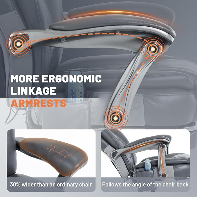 Massage Office Chair with Heating Function & Footrest, 6-Point Vibration, Ergonomic Executive Reclining Desk Chair with Padded Seat for Relaxation, Comfort & Stress Relief