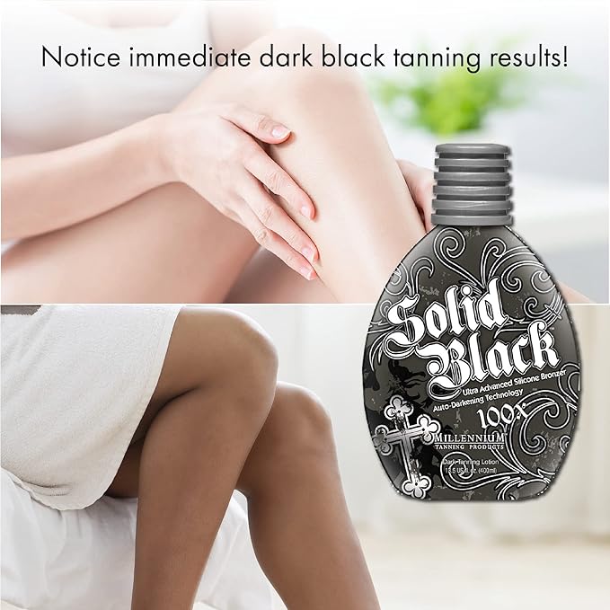 Millennium Tanning SOLID BLACK 100X Dark Tanning Lotion Indoor Outdoor Tan Enhancing Silicone Bronzer Tanning Bed Lotion 13.5 Fl oz (400 ml)