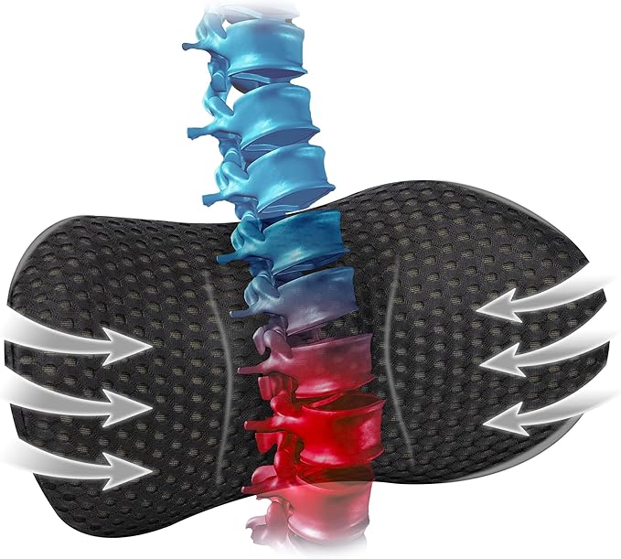 Mind Reader Lumbar Support Pillow with Air-Cloud Technology, Memory Foam Cushion for Back, Waist & Hip Pain Relief, Breathable Cover, Black