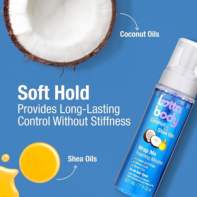 Lottabody Coconut Oil and Shea Wrap Me Foaming Curl Mousse, Creates Soft Wraps, Hair Mousse for Curly Hair, Defines Curls, Anti Frizz, 7 Fl Oz (Pack of 2)