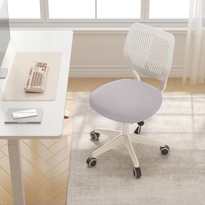Small Desk Chair with Wheels, Armless Rolling Office Chair with Soft Mesh Padded Cushion, Height Adjustable Ergonomic Study Computer Chair for Girls Boys Teens