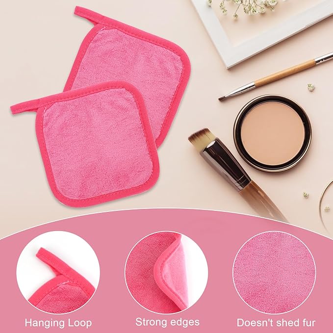 Makeup Remover Cloth 12 Pack, Ultra Soft and Reusable Microfiber Makeup Remover Towels for All Skin Types, Perfect Face Towels for Women, 6 Inch X 6 Inch, Rose Red