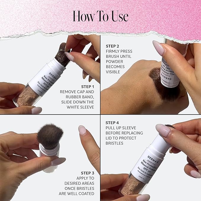 DERMA E Mineral Sunscreen for Face, SPF 30 Brush On Sun Protection Mineral Powder Sunscreen, 0.16 Oz, Mattifying Zinc Oxide & Ceramides, Sets Makeup, Controls Oil, Translucent Finish, All Skin Tones