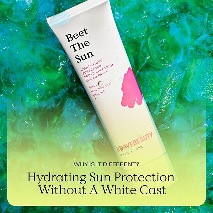 KraveBeauty Beet The Sun Lightweight Sunscreen SPF 40 PA+++, 2 Pack, Broad Spectrum Facial Sunscreen with Beet Root Extract & Hyaluronic Acid, Daily SPF Lotion for Face, Fragrance Free, 2 x 50 mL