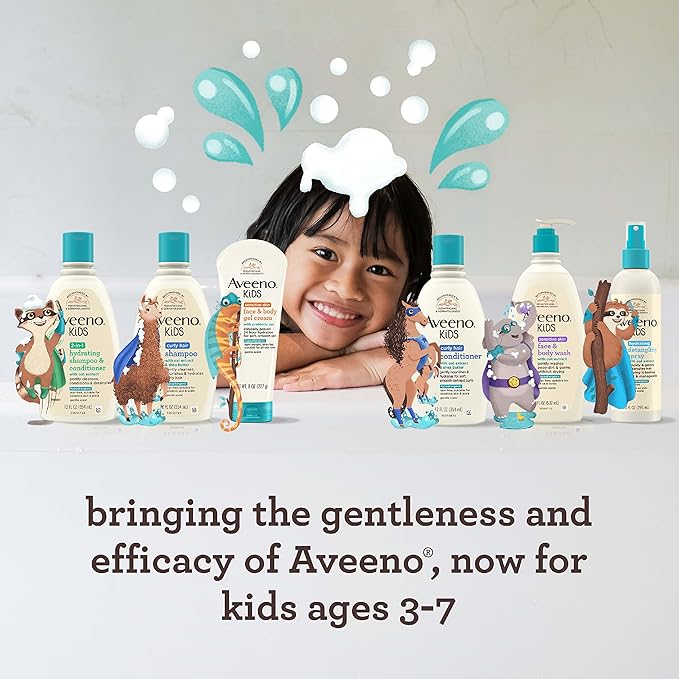 Aveeno Sensitive Skin Face & Body Gel Cream for Kids with Prebiotic Oat, Clinically Proven 24 Hour Hydration for Soft Skin, Quick Drying and Lightweight, Hypoallergenic, 8 oz