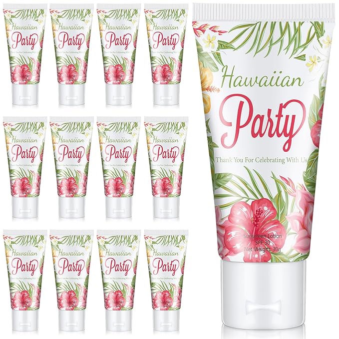 12 Pcs Mini Sunscreen Bulk for Summer SPF 30 Water Resistant Sunscreen Lotion Bulk for Thank You Gifts Wedding Bridal Shower Favors Travel for Wedding Party (Hawaiian Flower)