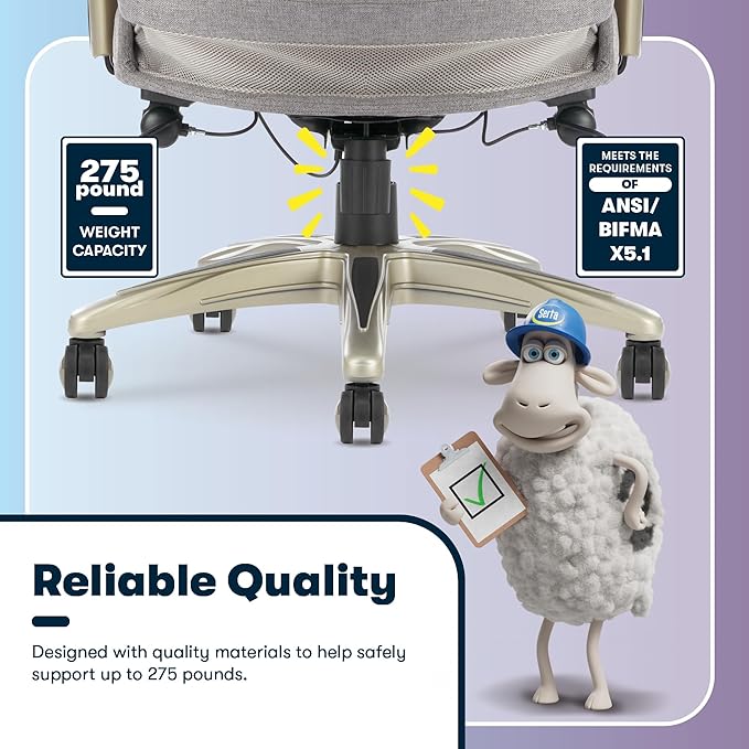 Serta Ergonomic Executive Office Chair Motion Technology Adjustable Mid Back Design with Lumbar Support, Light Gray Fabric
