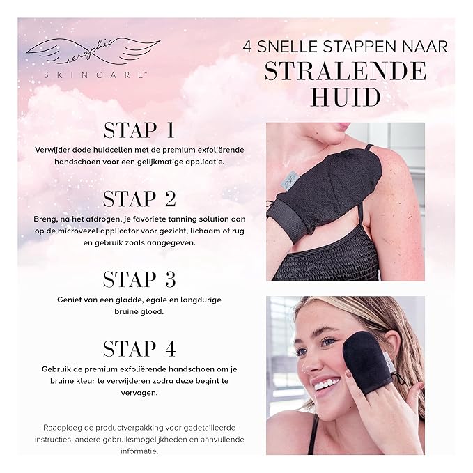 Seraphic Skincare 4-Piece Self Tanner Kit - Includes Premium Exfoliating Self Tanner Mitt, Facial Tanning Mitt, Body Tanning Applicator Mitt, and Back Tanning Applicator Belt for a Perfect Tan Glow