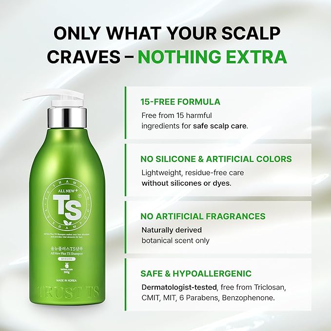 All New Plus TS Shampoo with Biotin for Hair Loss Prevention | Therapy Shampoo for Damaged Hair | Korea Hair Care for Men & Women (16.9 Fl Oz)