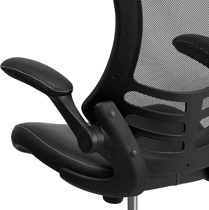 Flash Furniture Kelista Mid-Back Swivel Office Chair with Adjustable Seat Height, Ergonomic Mesh Desk Chair with LeatherSoft Seat, Black