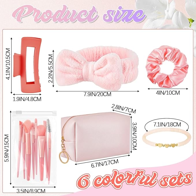 Zeyune 36 Pcs Gifts Sets Bulk for Tween Teen Women Preppy Party Favors Set Preppy Makeup Bag Hair Pin Scrunchies Headbands Bracelets Trendy Stuff Gift for Women Friend Birthday Present(Pink Series)
