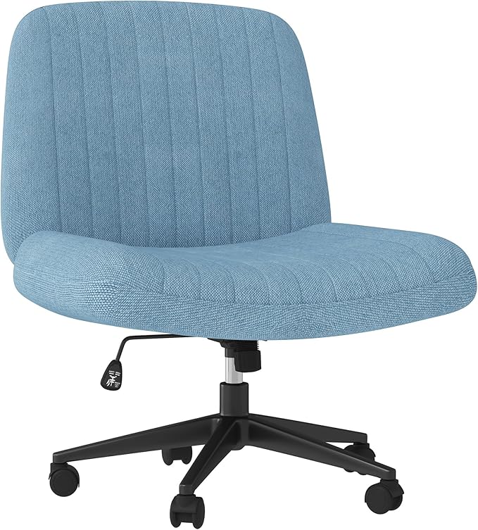 Shintenchi Criss Cross Chair,Cross Legged Office Seat with Wheels Armless Swivel Vanity Chair,Height Adjustable Wide Computer Task Seating for Home Office,Blue ﻿