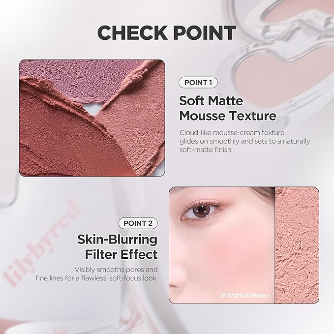 lilybyred Luv Beam Cheek Mousse | Heart-Shaped Korean Cream Blush, Airy Soft-Matte Texture, Soft-Focus & Pore-Blurring Finish, Seamless Buildable, Natural Flush, 0.13 oz. (08 Grape Yogurt Mousse)
