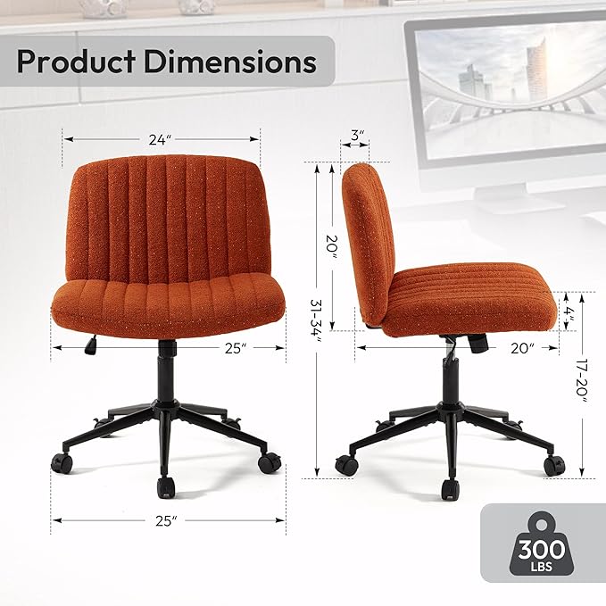 Dowinx Criss Cross Chair with Wheels, Preminum Fabric and Pocket Spring Cushion, Adjustable Swivel Wide Seat Computer Chair, Morden Design Vanity Chair Orange