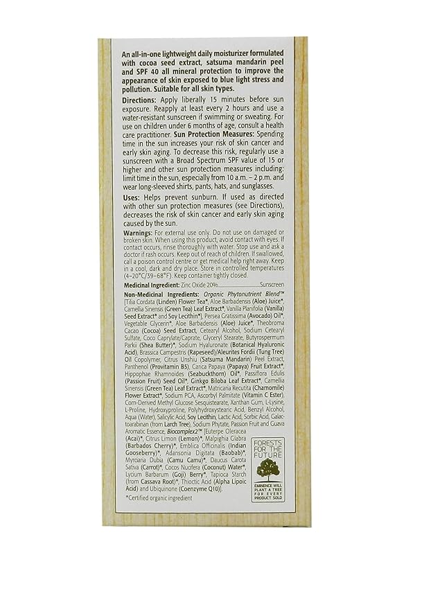 Eminence Lilikoi Daily Defense Moisturizer SPF 40, Vanilla, 2 Fl Oz