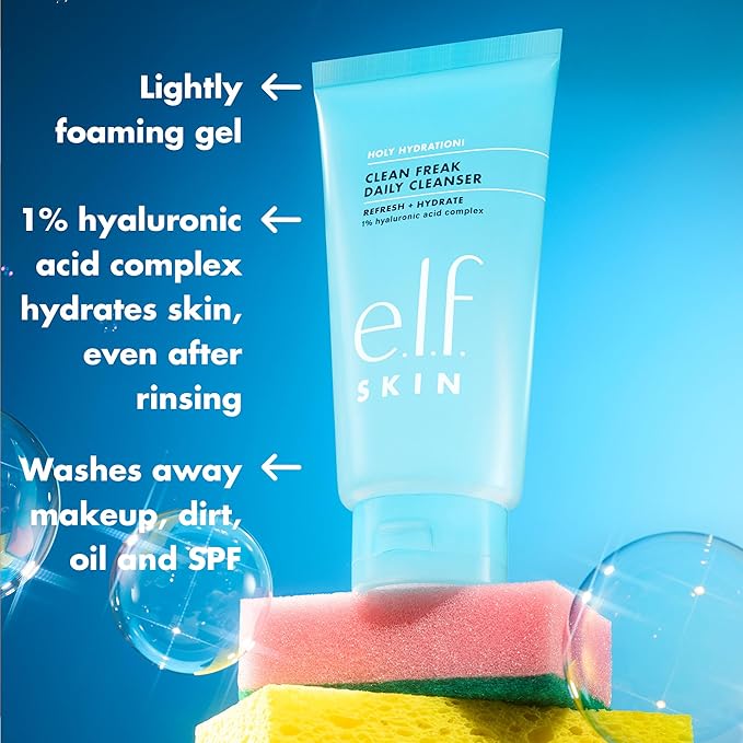 e.l.f. SKIN Holy Hydration! Clean Freak Daily Cleanser Mini, Gentle Hydrating Face Cleanser, Made With Hyaluronic Acid, Vegan & Cruelty-Free, 1 fl oz (Pack of 2)