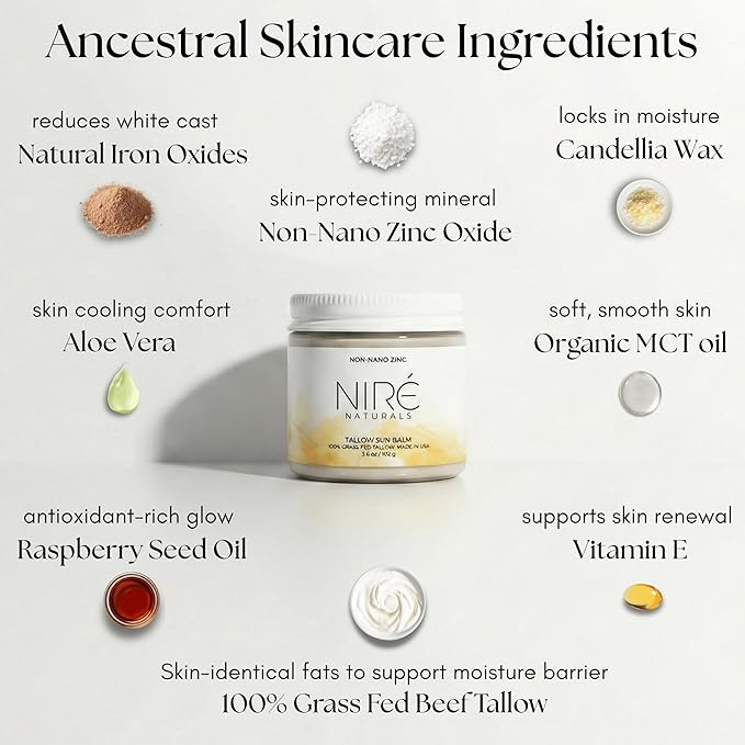 Tinted Mineral Sun Balm for Face. Chemical Filter-Free, Beef Tallow Non-Nano Zinc Formula, Made in USA, Non Toxic Ingredients