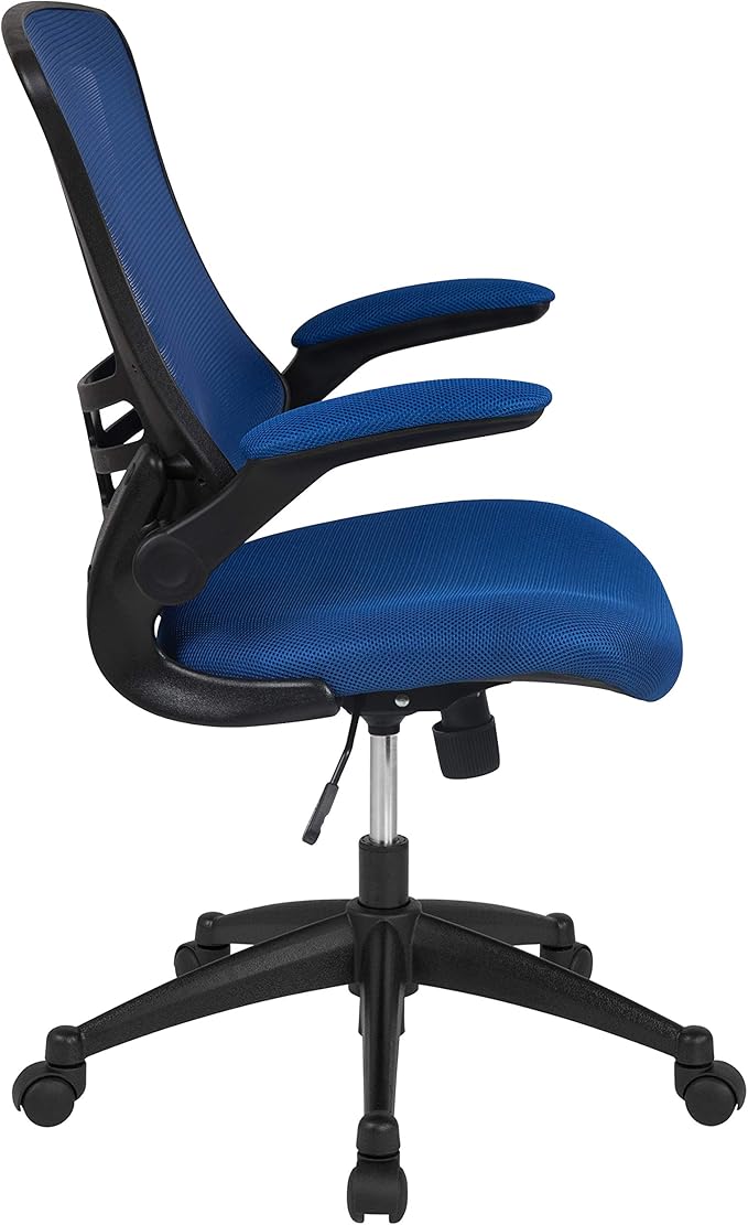 Flash Furniture Kelista Mid-Back Blue Mesh Swivel Ergonomic Task Office Chair with Flip-Up Arms