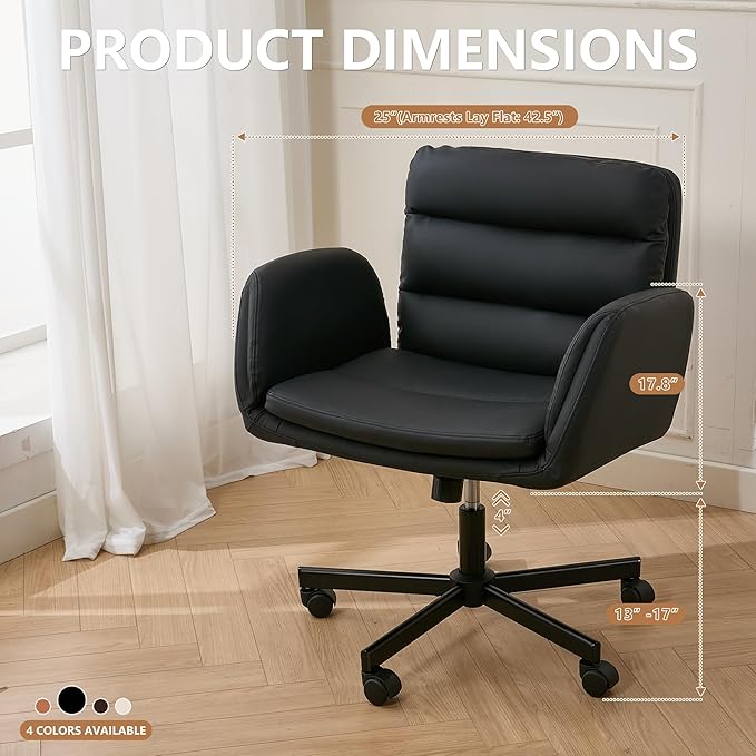 Criss Cross Chair with Flip-Up Arms & Swivel Wheels, Vanity Chair with Adjustable Height & Side Pockets, Comfortable Wide Seat Reclining Computer Office Desk Chairs for Home Office, Make Up, Bed Room