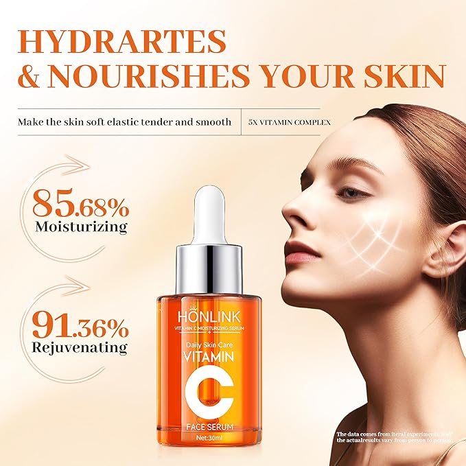 5X Vitamin C Korea 2 Bottles Serum for Face 30ML,HONLINK Hydrating Face Essence,Hyaluronic Acid, Centella For Dull Facial Skin,Uneven Tone,Fine Lines,Pores, Morning & Evening Skincare Women Gift