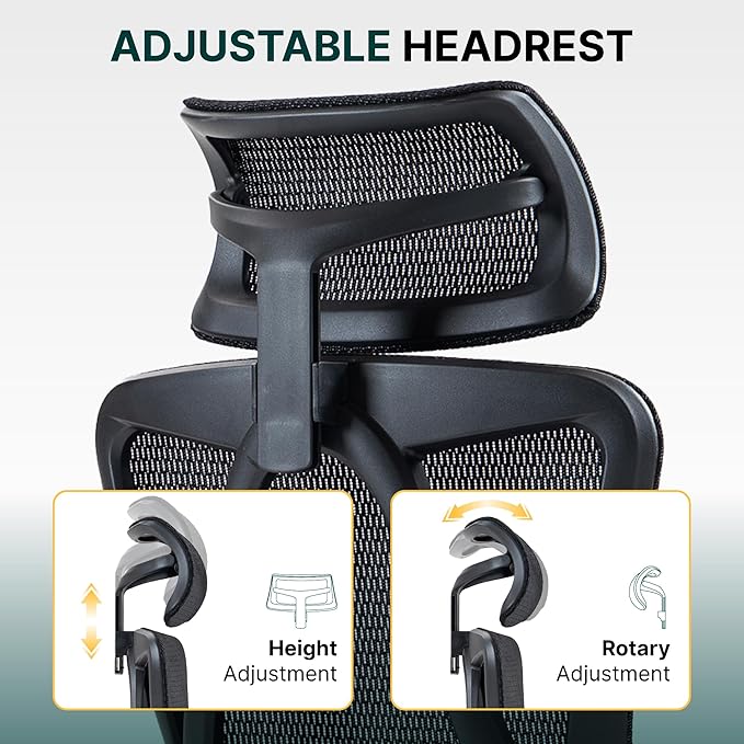 Mesh Ergonomic Office Chair,High Back Mesh Gaming Chair with Lumbar Support,Adjustable Headrest and Armrests for Home Office Desk Chair (Americana, Black)