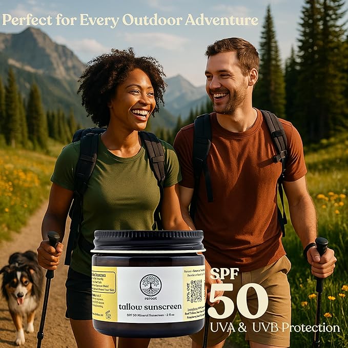 Beef Tallow Sunscreen - Non Toxic, All Natural, Non-Nano Zinc Oxide Cream - Tinted Mineral Sunscreen for Face - Reef Safe SPF 50 Sun Protection for Men Women and Children (2oz, Unscented)