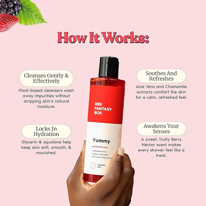 Her Fantasy Box Yummy | Body Wash - Indulgent, Luxurious Body Wash for Deep Cleansing, Moisturizing, and Nourishing Skin - Refreshing Scent for All Skin Types - 8 oz