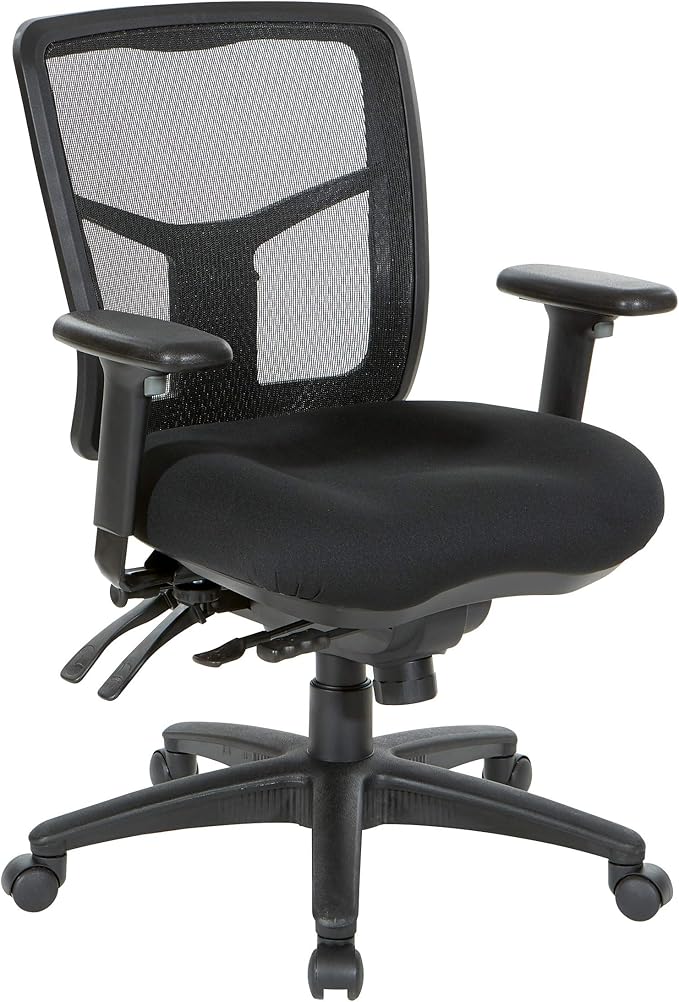 Office Star ProGrid Breathable Mesh Manager's Office Chair with Adjustable Seat Height, Multi-Function Tilt Control and Seat Slider, Mid Back, Coal FreeFlex Fabric