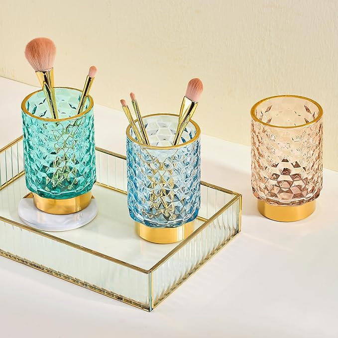 Makeup Brush Holder Organizer,Toothbrush Holders,Desk Pen Pencil Holder,Multifunctional Vintage Glass Brush Cup（A46-6-US）