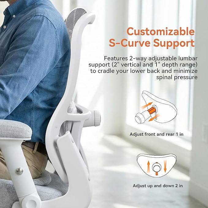 Big and Tall Office Chair 500lbs Heavy Duty Ergonomic Mesh Desk Chair with 23.6" Extra Wide Seat, 29.5" High Back, Adjustable Lumbar Support Flip-Up Arms for Large Body Types(Light Gray)