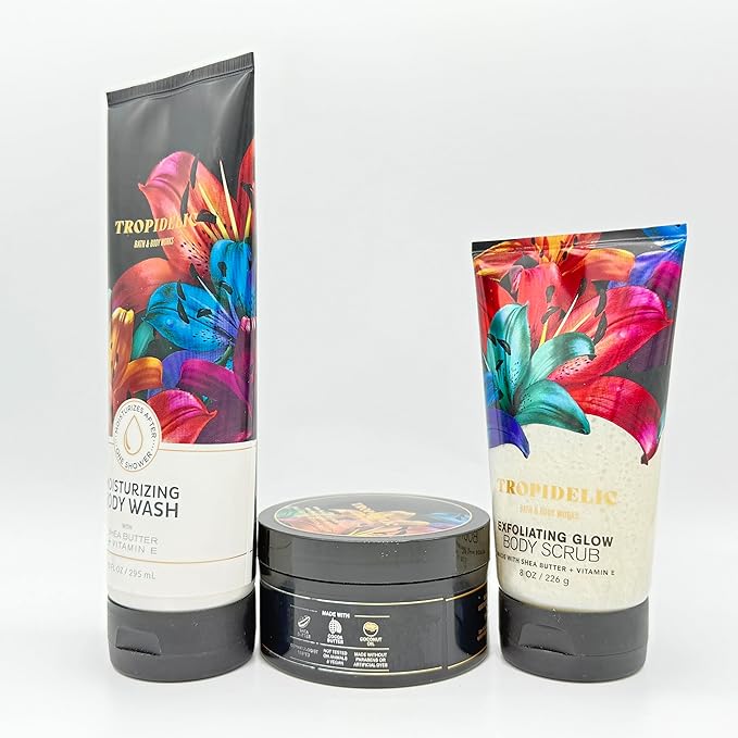 Tropidelic 3-Piece Bath Bundle | Moisturizing Body Wash, Whipped Body Butter and Exfoliating Body Scrub