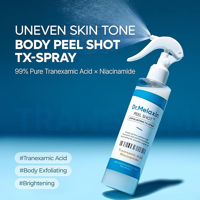 Dr.Melaxin TX Peel Shot Body Exfoliating Spray with Tranexamic Acid & Niacinamide, Brightening Body Care for Uneven Skin Tone, 200ml