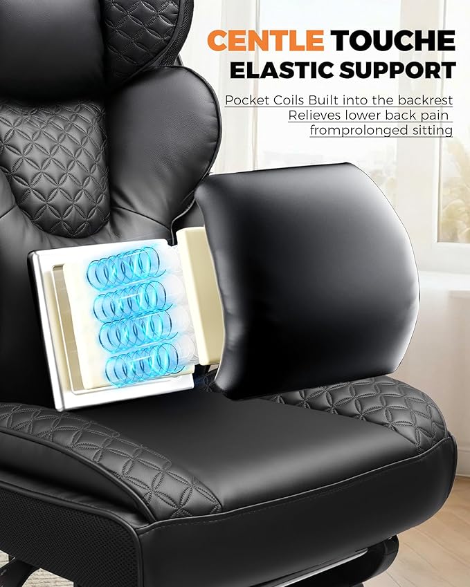 COMHOMA Big and Tall Office Chair with Upgrade Footrest, Heavy Duty Gaming Chair High Back Executive Chair with Spring Lumbar Support for Lower Back Pain Relief, 150°Reclining Adjustable Armrests