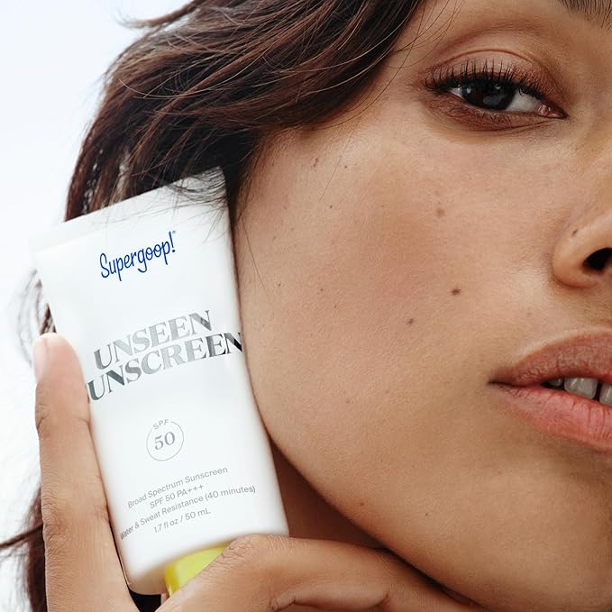 Supergoop! Unseen Sunscreen - SPF 50 - Clear & Invisible Face Sunscreen + Broad Spectrum + Makeup-Gripping Primer - Weightless, Scentless, Oil Free - For All Skin Types & Tones - 0.68 fl oz