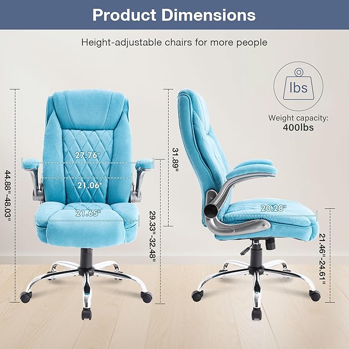 Big and Tall Fabric Office Chair 400lbs High Back Executive Computer Desk Chair with Flip Up Armrest, Breathable Fabric Adjustable Height Ergonomic Home Office Heavy Duty