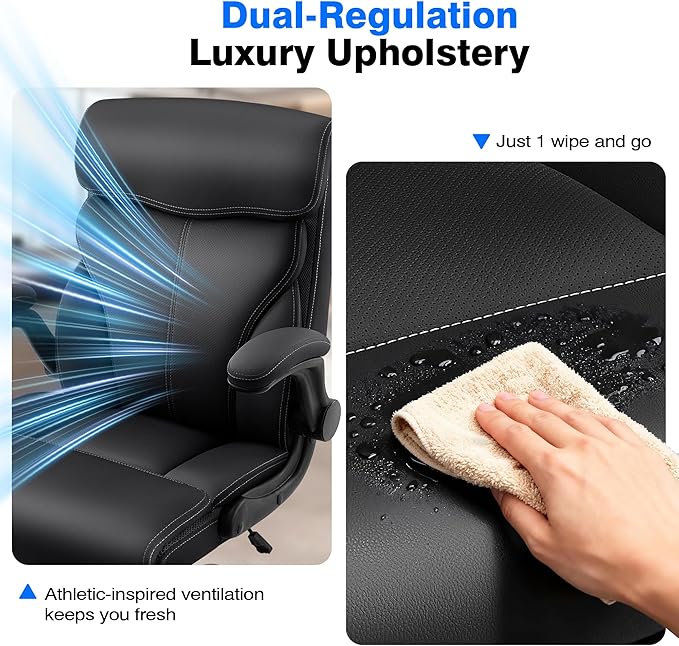 AreShark Office Chair - Executive High Back Breathable Comfy Desk Chair with Lumbar Support - Ergonomic Leather Rolling Swivel Computer Chair with Rock Function for Working Studying Gaming Relaxing
