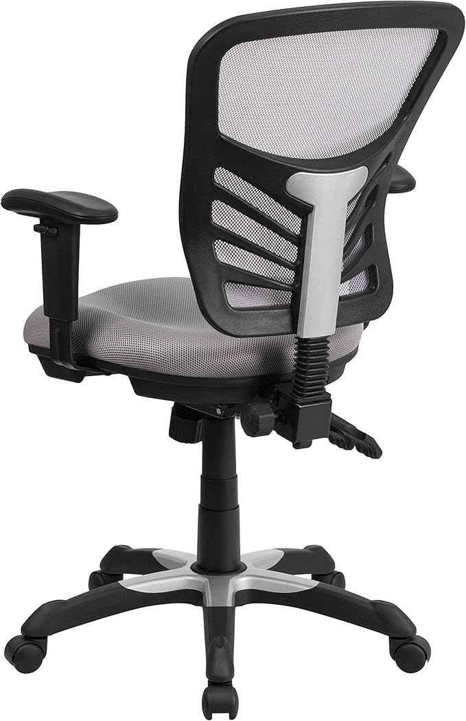 Flash Furniture Nicholas Mid-Back Swivel Office and Gaming Chair, Ergonomic Mesh Office Chair with Adjustable Lumbar Support and Height, Gray