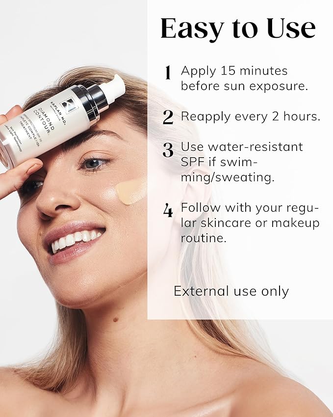 KAPLAN MD Diamond Contour Broad Spectrum SPF 30 - Complete Complexion Treatment, Hydrating Sheer Coverage, UVA/UVB & Blue Light Protection, Fragrance-Free, Deep Tinted Sunscreen for Face