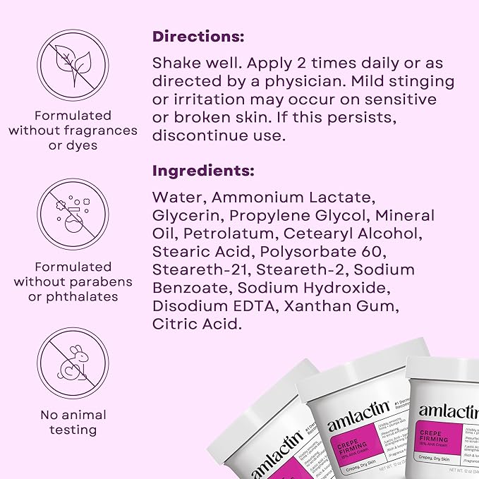 AmLactin Crepe Firming Cream - Therapeutic Skin Tightening Cream for Body – No-Scrub Exfoliator and Moisturizer, Skin Care with 15% Lactic Acid AHA, 12 oz (Packaging May Vary)