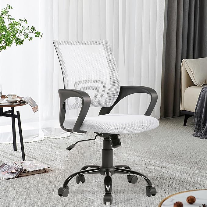 PayLessHere Office Computer Chair Ergonomic Cheap Desk Chair Adjustable Comfortable Mid Back Task Rolling Swivel with Lumbar Support for Home Office (Pack of 2, White)