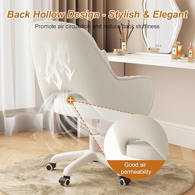 Home Office Chair Velvet Vanity Chairs Makeup Desk Chair with Wheels Mid Back Computer Chairs Height Adjustable Swivel Rolling Task Chair for Living Room, Bedroom, Office