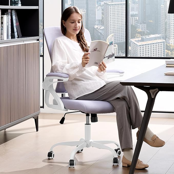Ergonomic Office Chair,Mesh Office Chair with Lumbar Support,Mid Back Desk Chair with Flip-up Arms,400 lbs Comfy Computer Chair for Home Office