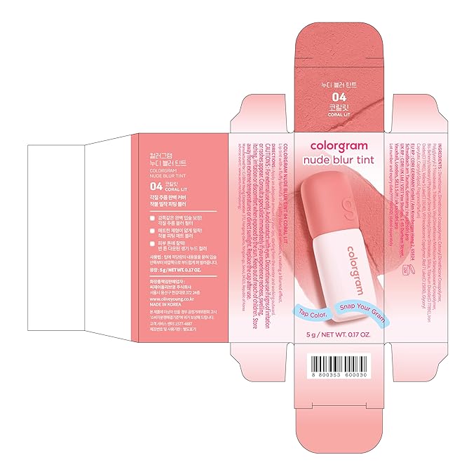 COLORGRAM NUDE BLUR TINT 04 CORAL LIT | K-Beauty Makeup, Soft-Focus Matte Lip Stain, 2-in-1 Lip & Cheek