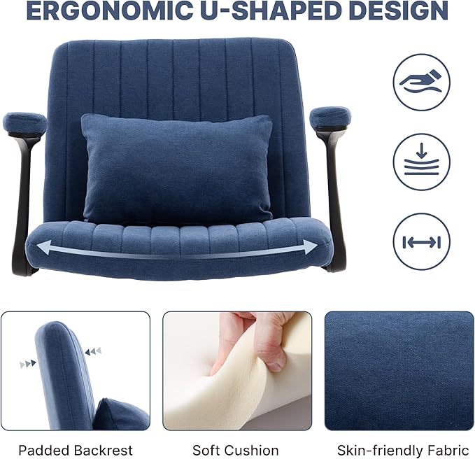 Ergonomic Cross Legged Chair with Wheels,360° Swivel Meditation Chair,ADHD Chair, Criss Cross Desk Chair with Lumbar Support and Adjustable Stool, (Wide seat Cushion, Blue)