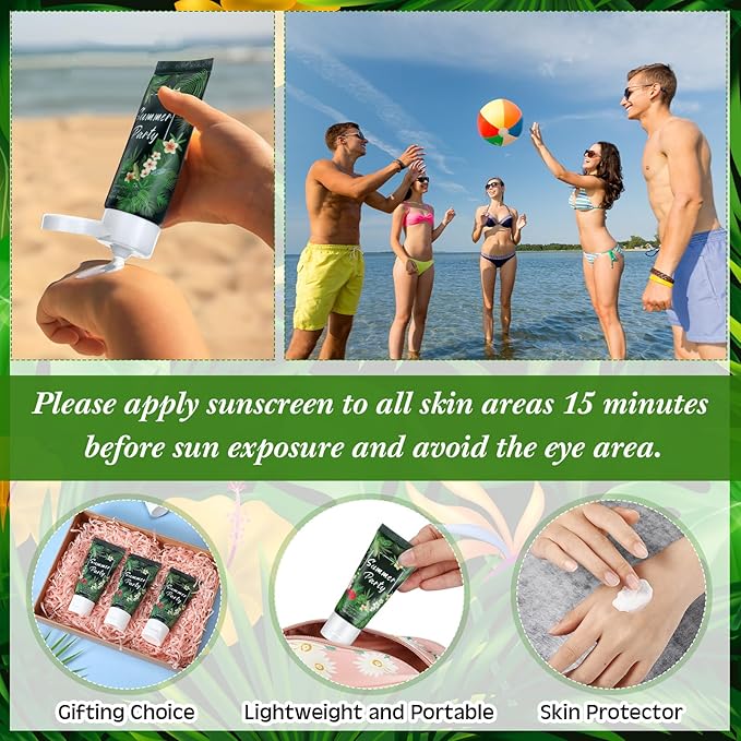 12 Pcs Mini Sunscreen Bulk for Summer Travel Size Spf 30 Water Resistant Sunscreen Lotion Bulk for Thank You Gifts Hawaiian Wedding Bridal Party Favors for Pool Wedding(Tropical)