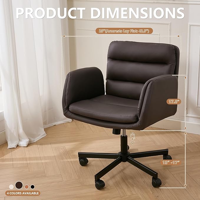 Criss Cross Chair with Flip-Up Arms & Swivel Wheels, Vanity Chair with Adjustable Height & Side Pockets, Comfortable Wide Seat Reclining Computer Office Desk Chairs for Home Office, Make Up, Bed Room